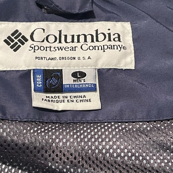 Columbia Size L Blue Wind Breaker Water Proof Jacket Coat Black Zip Up Men - Picture 7 of 9